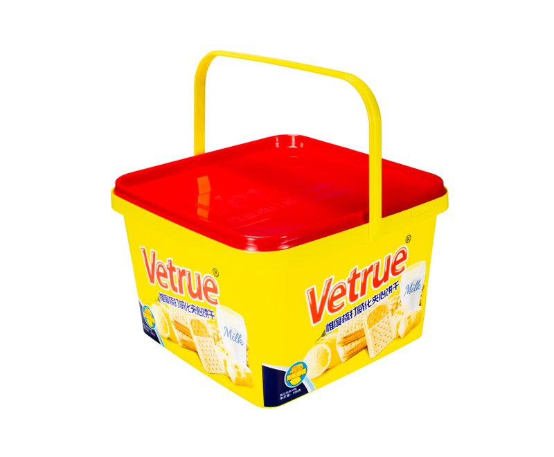 2.5L IML Plastic biscuit bucket square shape with single handle