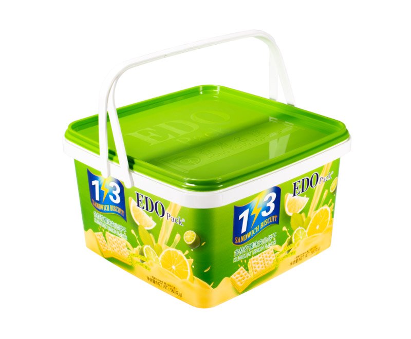 3L Plastic IML square biscuit bucket with double handles