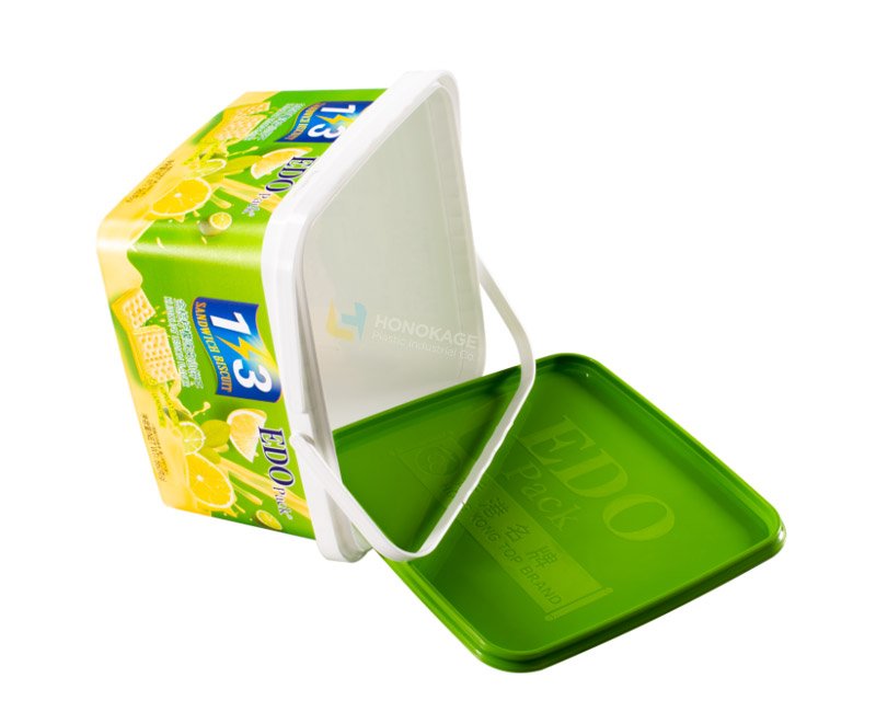 3L Plastic IML square biscuit bucket with double handles